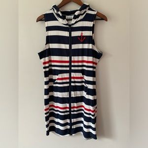 Exist Nautical Stripe Sleeveless Hoodie Dress Red White Blue Coastal Size XL